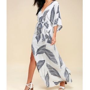 Navy Blue Leaf Print Maxi